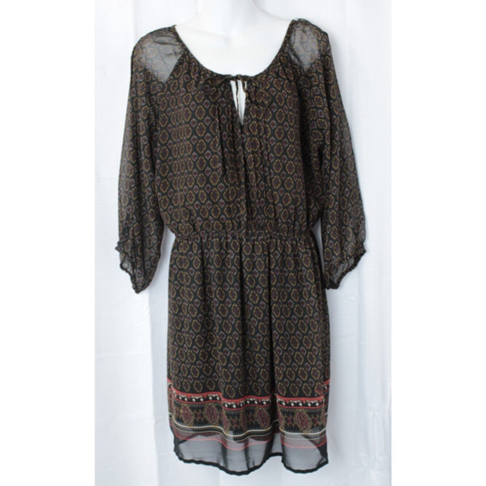 Feathers Sheath‎ Short Dress Peasant Split Sleeve Women XL Boho Brown Lined
